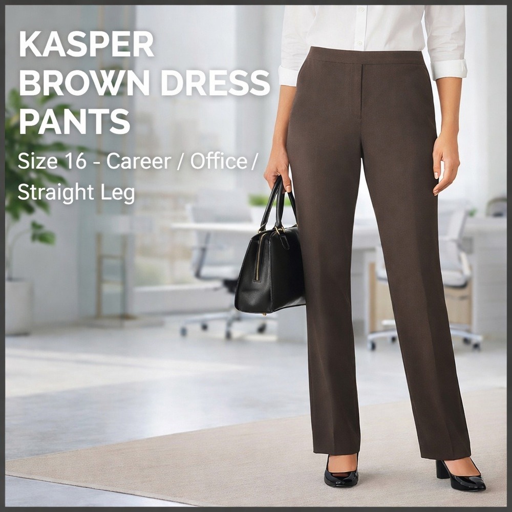 Kasper Womens Brown Taupe‎ Straight Leg Dress Pants High Rise 16 Career Trousers